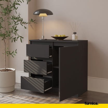 MIKEL - Commode 3 Tiroirs et 1 Porte - Armoire de Rangement pour Couloir/Chambre à Coucher - Buffet - H75cm L80cm P35cm (Anthracite)