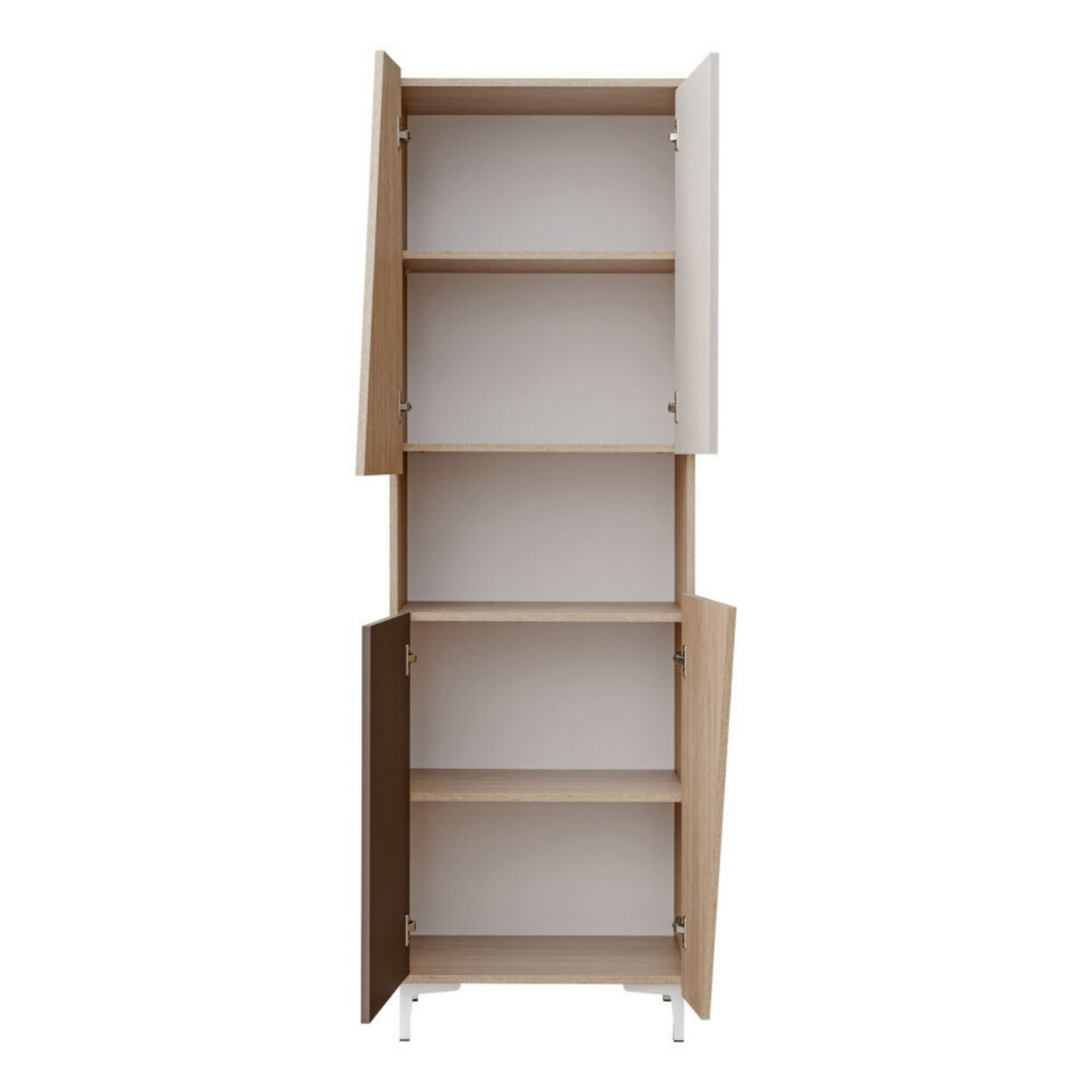 Unité murale VISTE - Ensemble de meubles de salon - Scandi / Truffe / Blanc Brillant