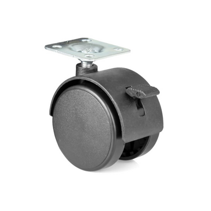 Roulette pivotante pour meuble en plastique avec frein et platine Ø50mm