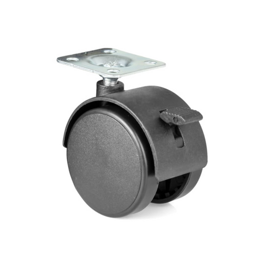 Roulette pivotante pour meuble en plastique avec frein et platine Ø50mm