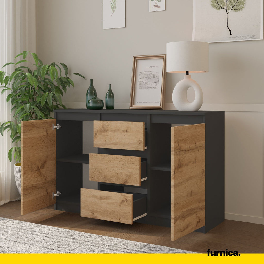 Commode 2 Portes Avec Rangements - Noir, 111x57.3x42 Cm, Meuble D'entrée Ou Salon, Design Moderne Sans Poignées