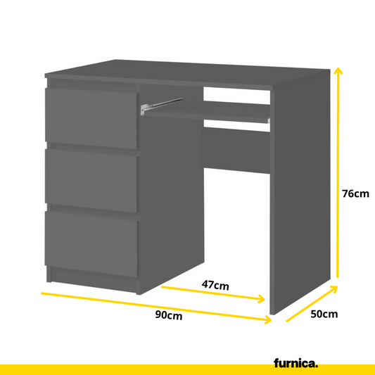 BRUNO - Bureau d'ordinateur - 3 Tiroirs et Plateau pour Clavier - H76cm L90cm P50cm - Gauche (Anthracite)