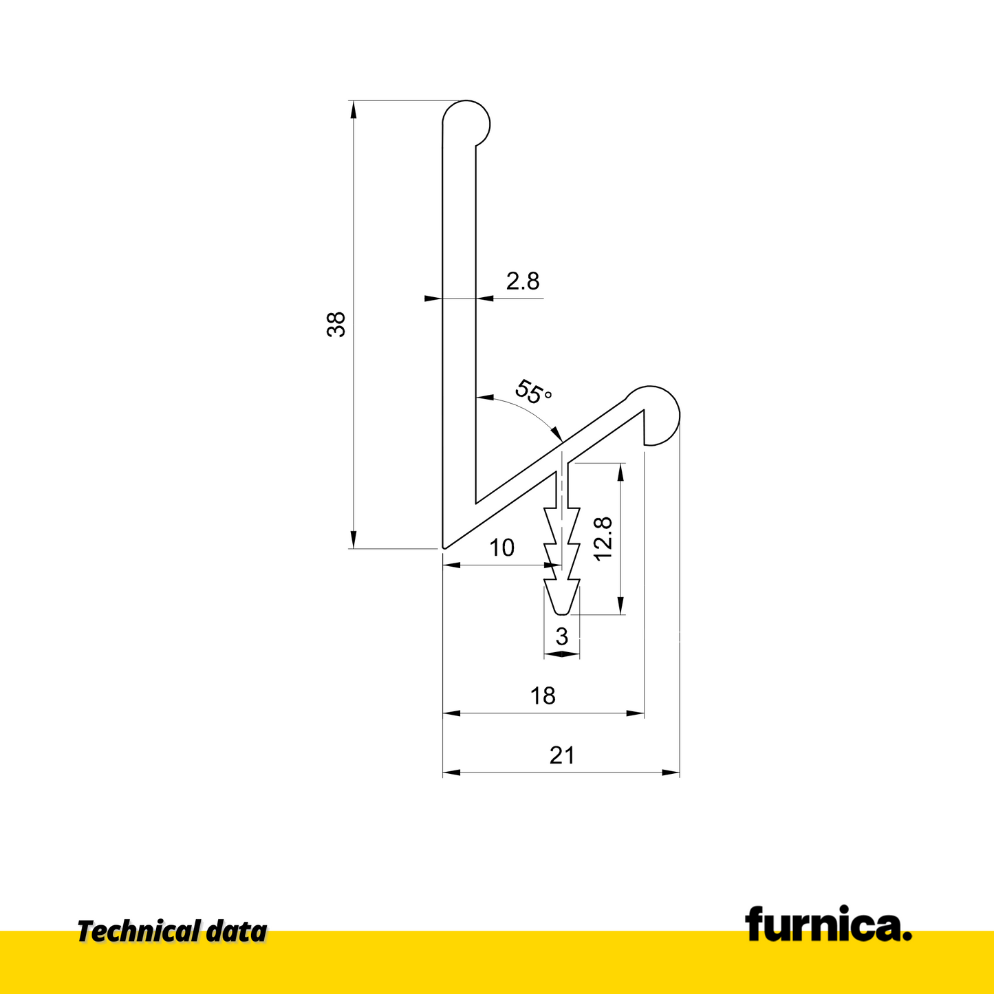 Profilé de préhension encastré T18 III - 350 cm - Aluminium anodisé