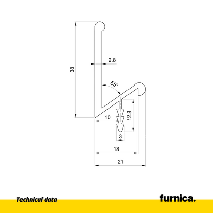 Profilé de préhension encastré T18 III - 350 cm - Aluminium anodisé