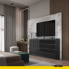 GABRIEL - Commode 12 Tiroirs (8+4) - H92cm L180cm P33cm (Anthracite/Noir Brilliant)