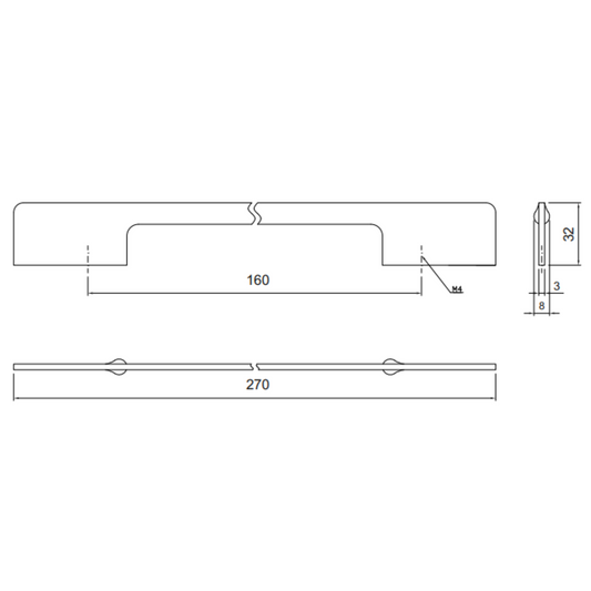 Poignée de meuble 160mm U086 - Chrome