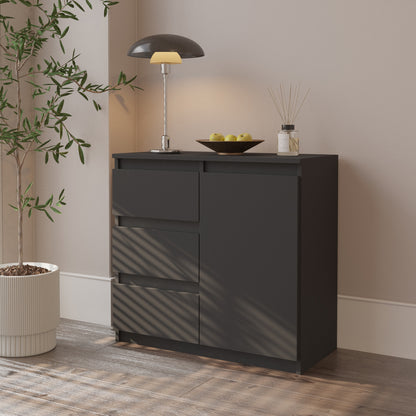 MIKEL - Commode 3 Tiroirs et 1 Porte - Armoire de Rangement pour Couloir/Chambre à Coucher - Buffet - H75cm L80cm P35cm (Anthracite)