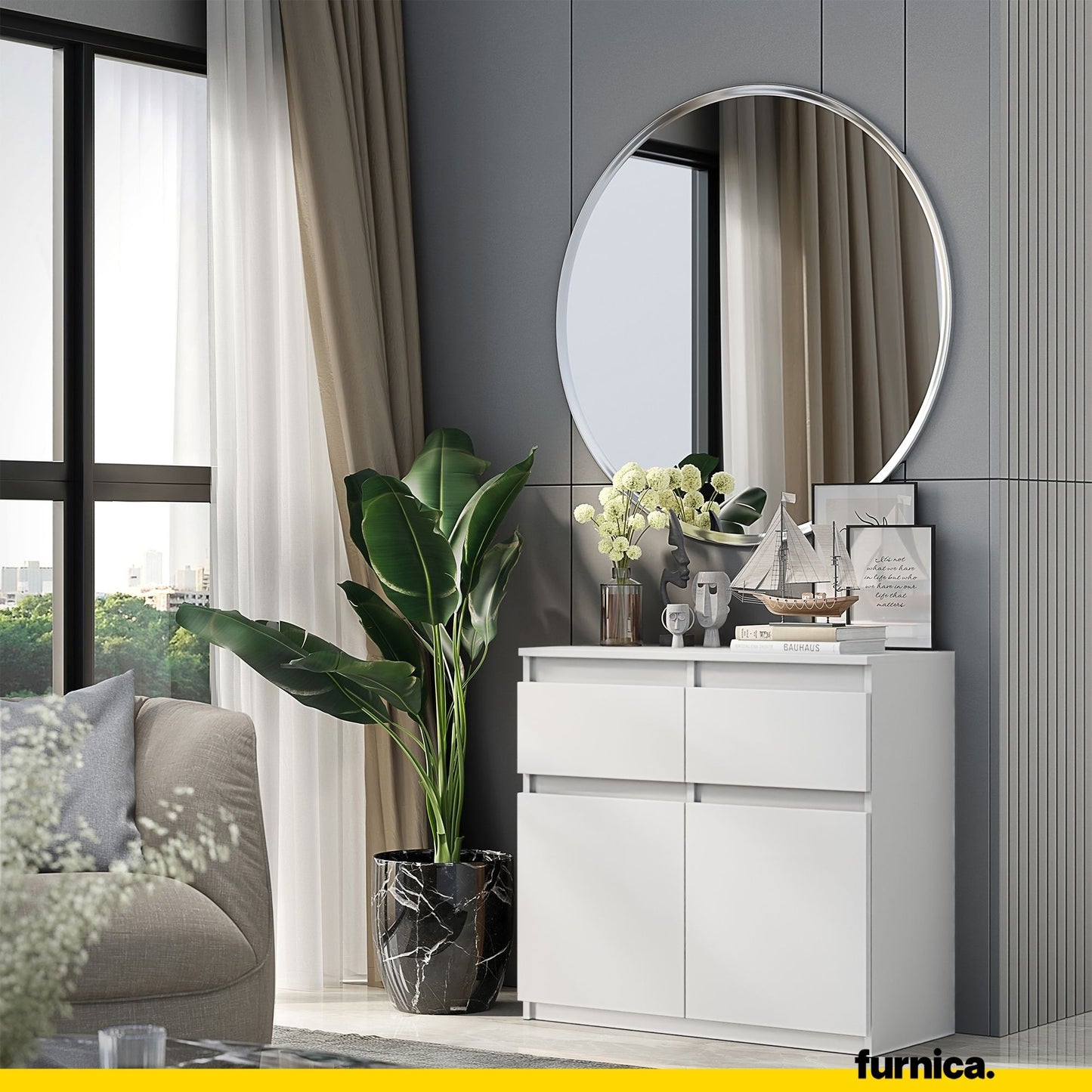 NOAH - Commode 2 Tiroirs et 2 Portes - Meuble de Rangement pour Couloir/Chambre - Buffet - H75cm L80cm P35cm (Blanc)