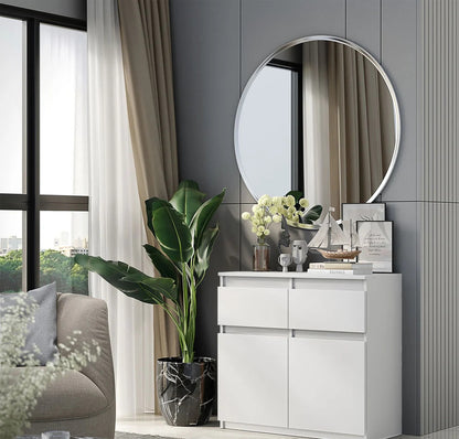 NOAH - Commode 2 Tiroirs et 2 Portes - Meuble de Rangement pour Couloir/Chambre - Buffet - H75cm L80cm P35cm (Blanc)