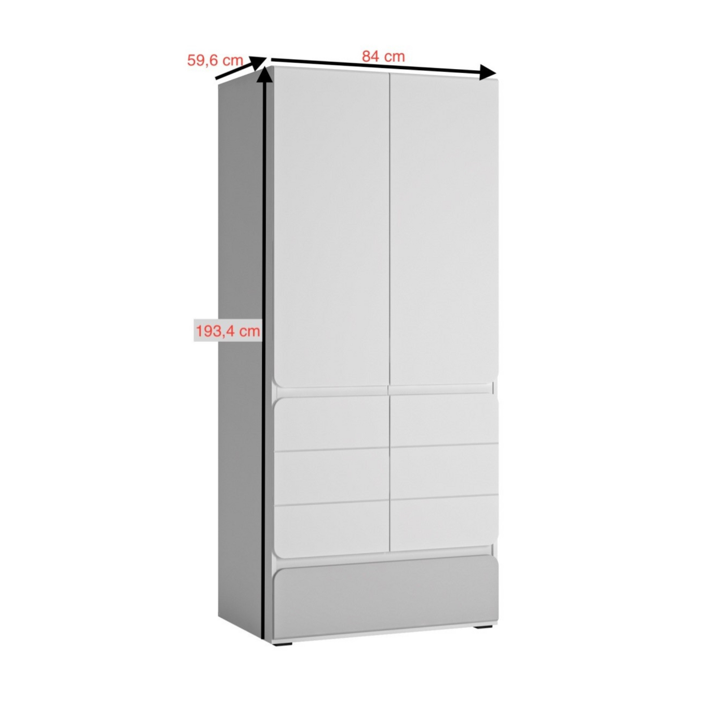 ALBI - Ensemble de Meubles de Chambre pour Jeunes - Blanc Matt / Gris Froid Brillant