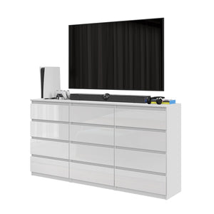 GABRIEL - Commode 12 Tiroirs (8+4) - H92cm L180cm P33cm (Blanc Brillant)