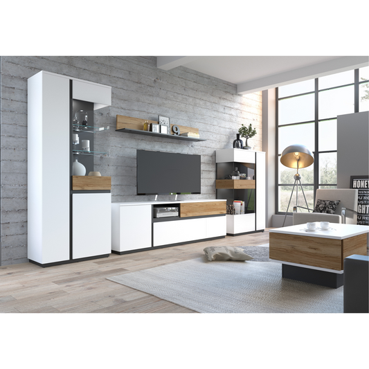 DUKE - Ensemble de Meubles de Salon - Blanc Alpin / Chêne Catane