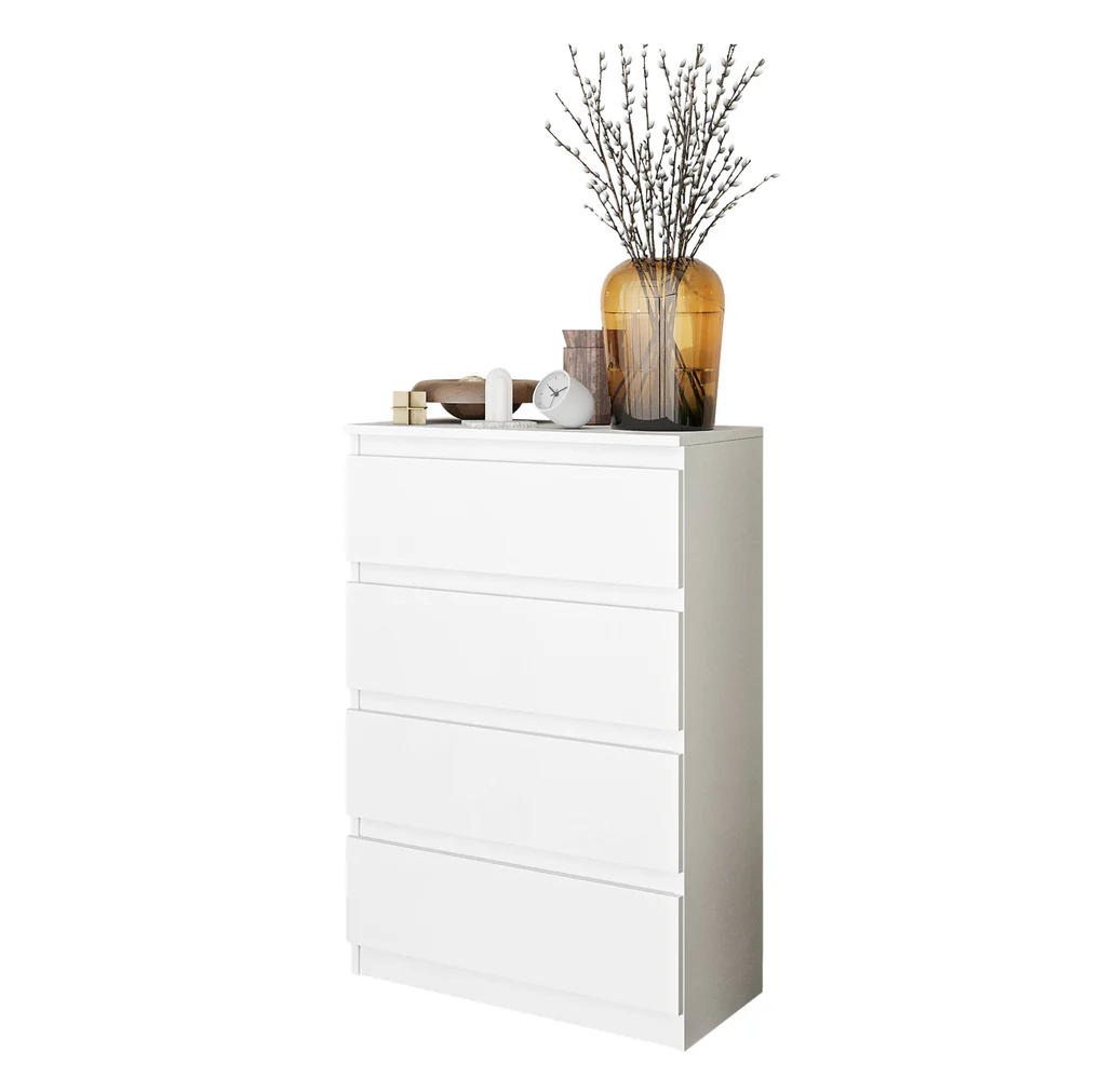 GABRIEL - Commode 4 Tiroirs - Table de Chevet Buffet - H92cm L60cm P33cm (Blanc)