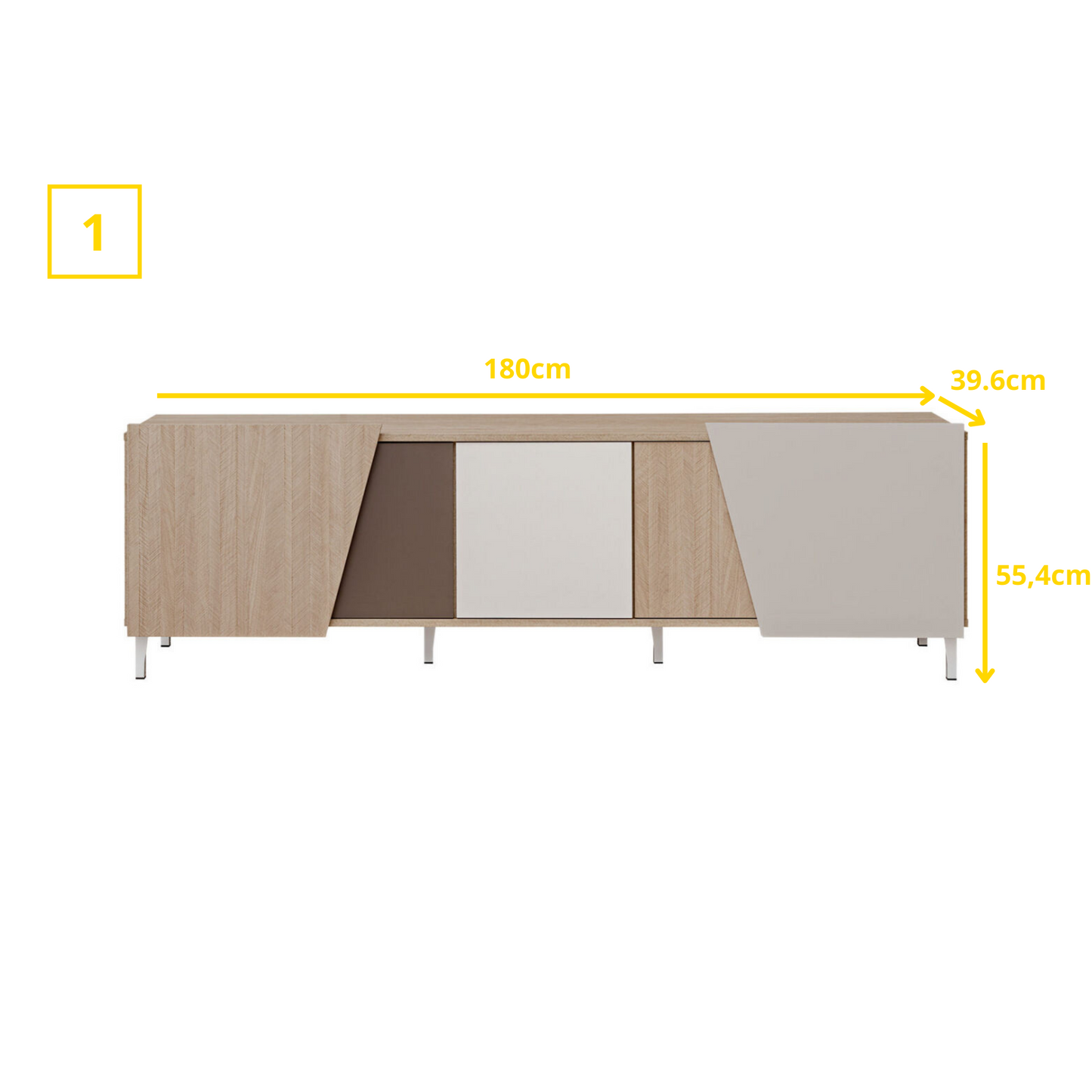 Unité murale VISTE - Ensemble de meubles de salon - Scandi / Truffe / Blanc Brillant