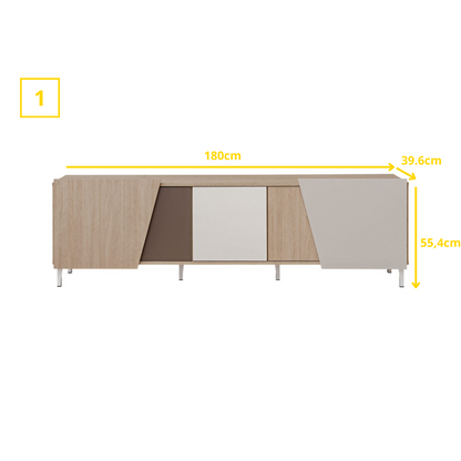 Unité murale VISTE - Ensemble de meubles de salon - Scandi / Truffe / Blanc Brillant