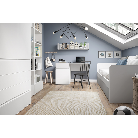 ALBI II - Ensemble de Meubles de Chambre pour Jeunes - Blanc Matt / Gris Froid Brillant