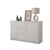 MIKEL - Commode 3 Tiroirs et 2 Portes - Armoire de Rangement pour Couloir/Chambre à Coucher - Buffet - H75cm L120cm P35cm (Blanc)