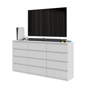 GABRIEL - Commode 12 Tiroirs (8+4) - H92cm L180cm P33cm (Blanc)