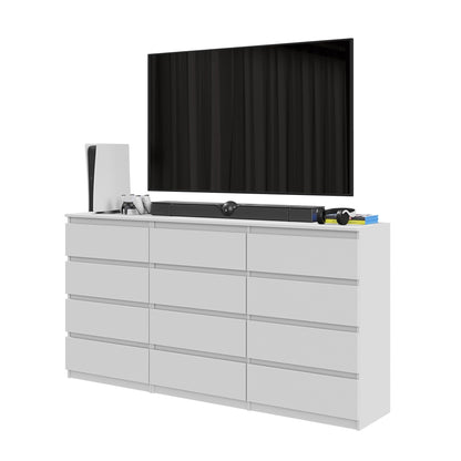 GABRIEL - Commode 12 Tiroirs (8+4) - H92cm L180cm P33cm (Blanc)