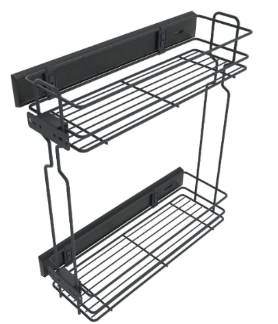 Rangement coulissant de 30 cm à fermeture latérale silencieuse - 2 paniers - Anthracite