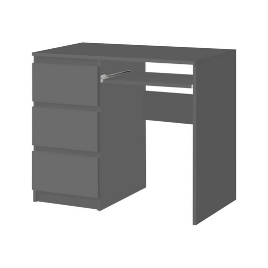 BRUNO - Bureau d'ordinateur - 3 Tiroirs et Plateau pour Clavier - H76cm L90cm P50cm - Gauche (Anthracite)