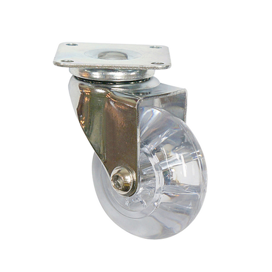 Roulette de meuble avec platine transparente chromée Ø 50 mm