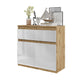 NOAH - Commode 2 Tiroirs et 2 Portes - Meuble de Rangement pour Couloir / Chambre - Buffet - H75cm L80cm P35cm (Chêne Wotan / Blanc Brillant)