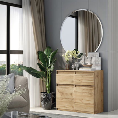 NOAH - Commode 2 Tiroirs et 2 Portes - Meuble de Rangement pour Couloir/Chambre - Buffet - H75cm L80cm P35cm (Chêne Wotan)