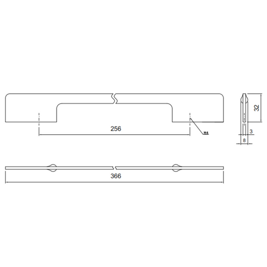 Poignée de meuble 256mm U086 - Chrome
