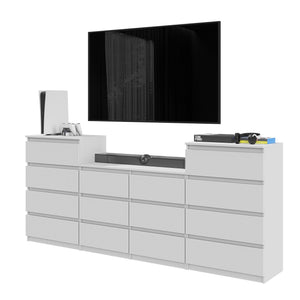 GABRIEL - Commode 14 Tiroirs (4+6+4) - H92cm L220cm P33cm (Blanc)