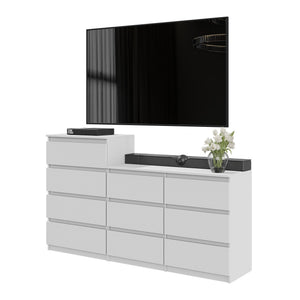GABRIEL - Commode 10 Tiroirs (6+4) - H92/70 cm L160 cm P33 cm (Blanc)