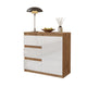 MIKEL - Commode 3 Tiroirs et 1 Porte - Armoire de Rangement pour Couloir / Chambre à Coucher - Buffet - H75cm L80cm P35cm (Chêne Wotan / Blanc Brillant)