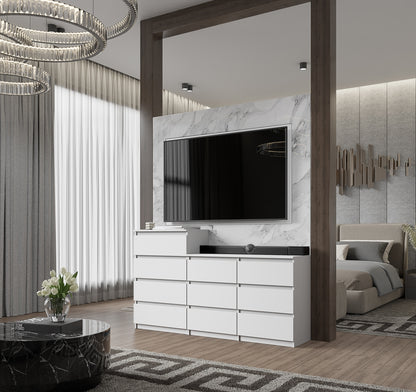 GABRIEL - Commode 10 Tiroirs (6+4) - H92/70 cm L160 cm P33 cm (Blanc)