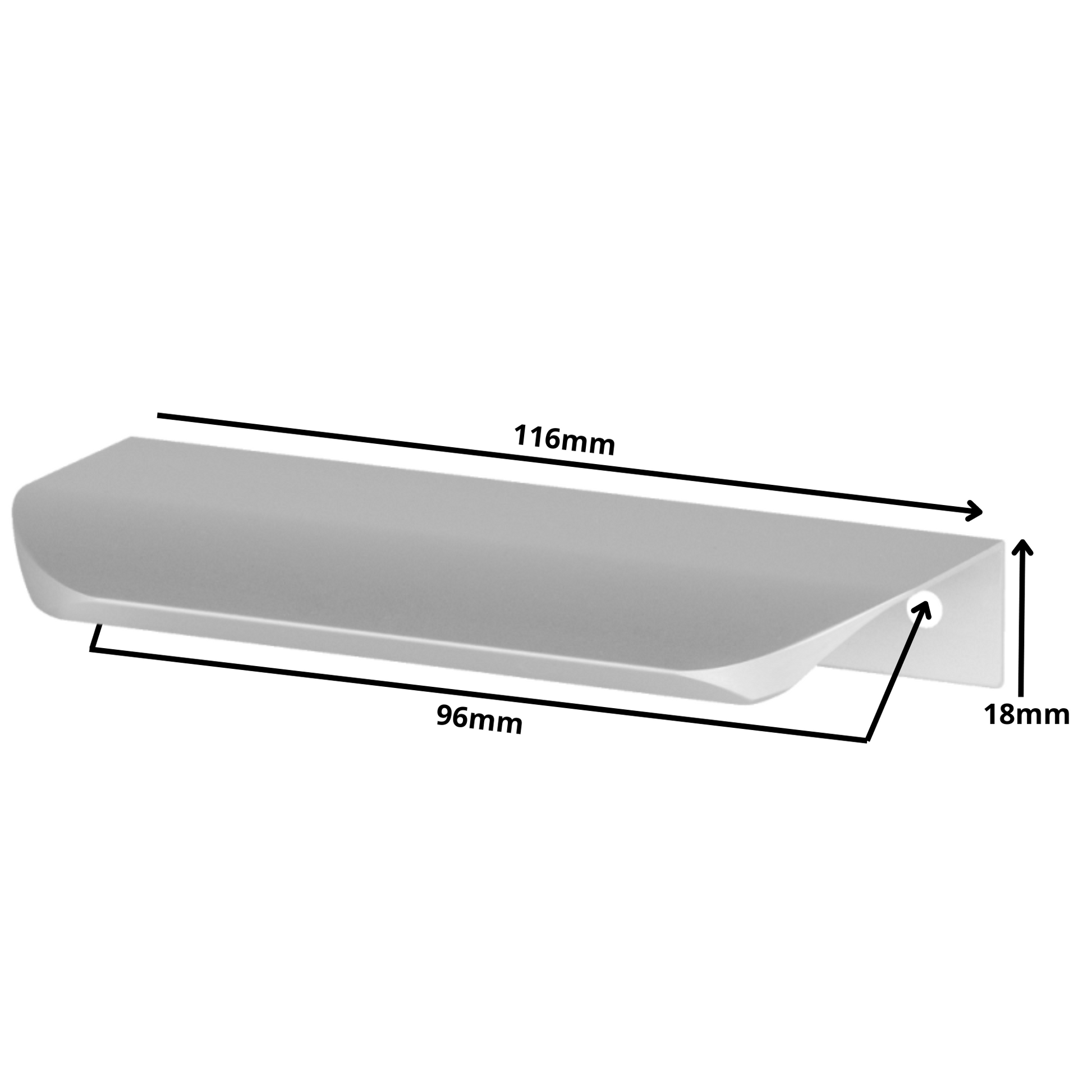 Poignée profilée Edge ronde 96mm (Longueur totale 116mm) - Aluminium