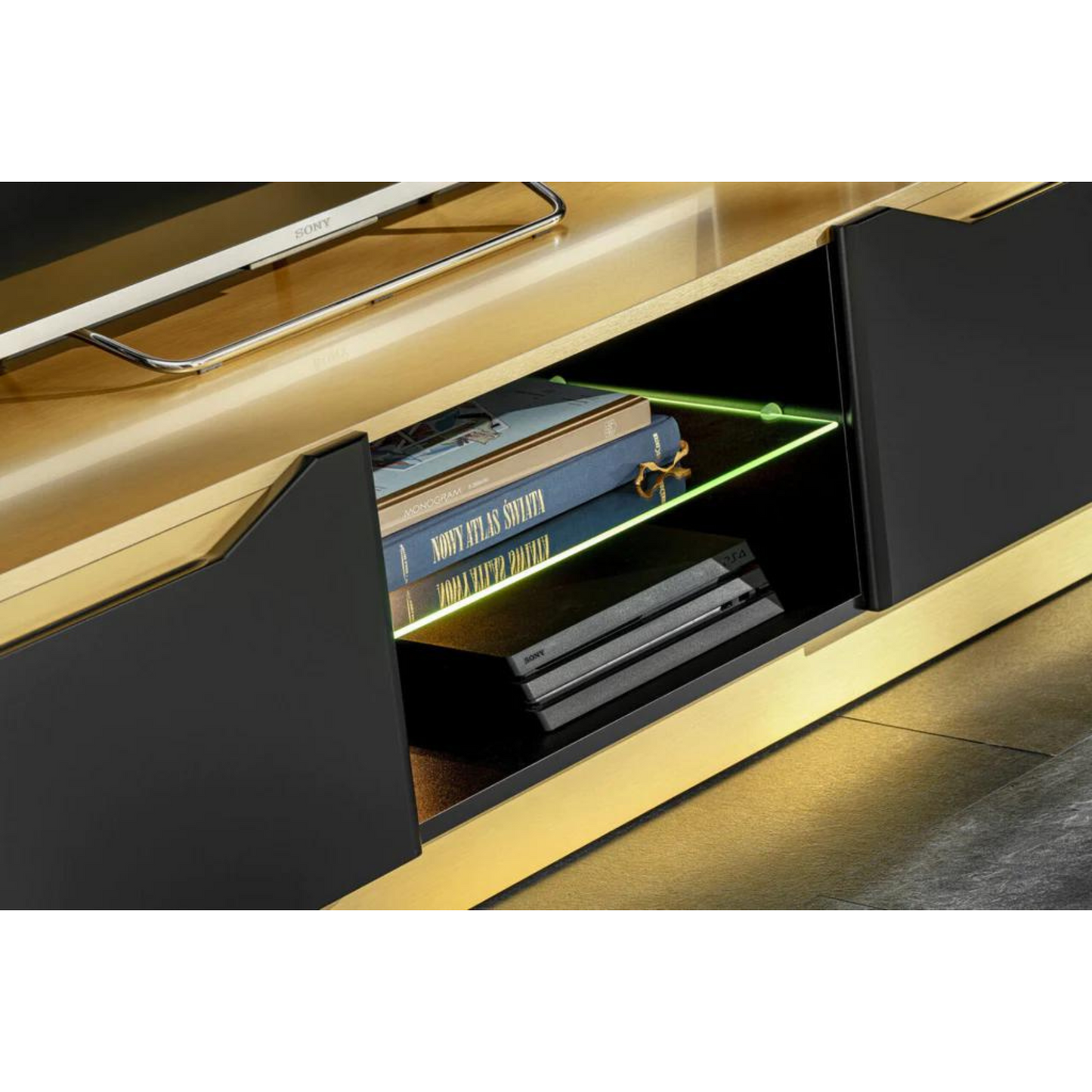 Unité Murale TV FAME - Ensemble de Meubles TV / Ensemble de Meubles de Salon - Noir / Or