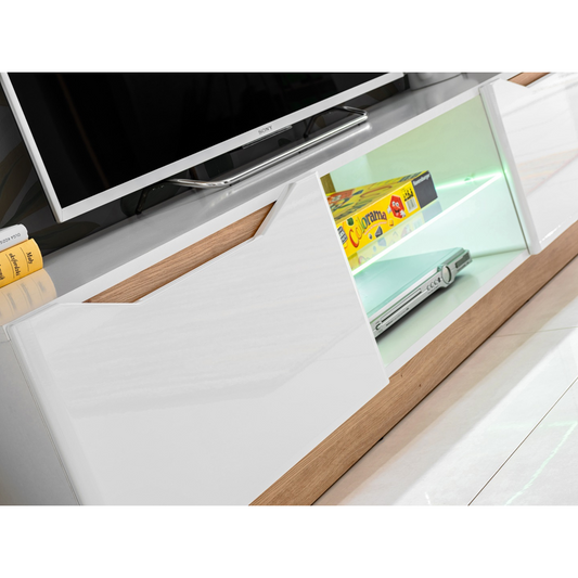 Unité Murale TV FAME - Ensemble de Meubles TV / Ensemble de Meubles de Salon - Chêne Artisan / Blanc Brillant