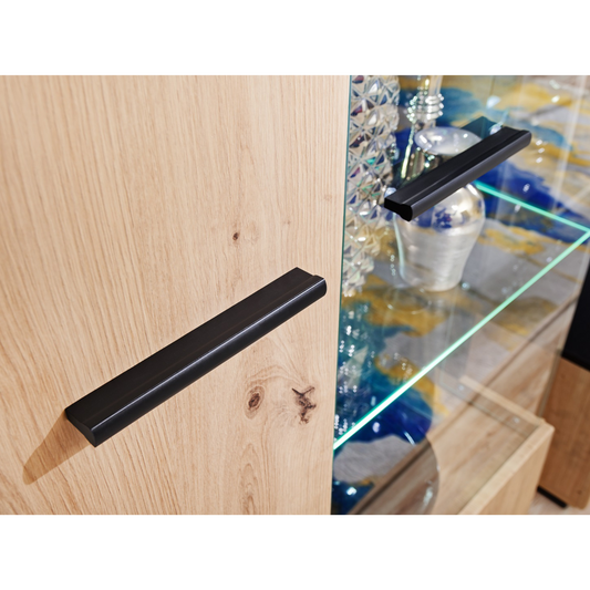 Unité Murale TV SOLIDO - Ensemble de Meubles TV / Ensemble de Meubles de Salon - Noir Matt / Chêne Artisanal