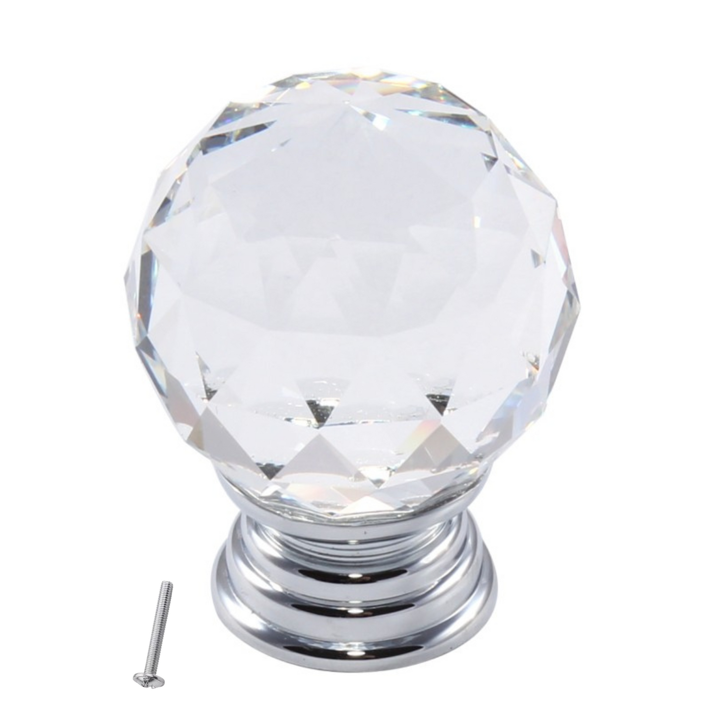 Bouton de meuble rond en verre cristal Ø35mm - Chrome