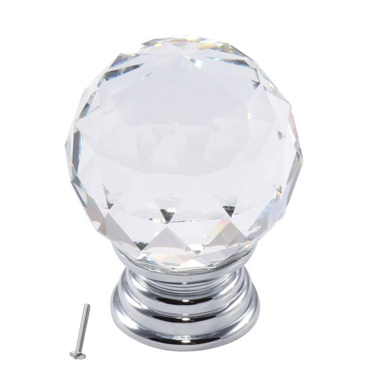 Bouton de meuble rond en verre cristal Ø35mm - Chrome
