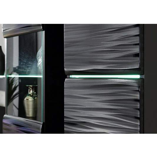 Unité Murale TV BLADE - Ensemble de Meubles TV / Ensemble de Meubles de Salon - Noir Matt / Sahara 3D