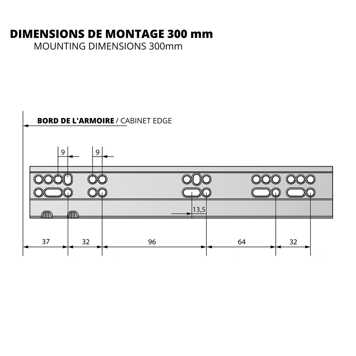 Ensemble de glissières dissimulée à fermeture silencieuse (gauche et droite), extension complète 300mm
