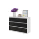 GABRIEL - Commode 6 Tiroirs - Buffet de Chevet - H71 cm L100 cm P33 cm (Blanc / Noir Brillant)