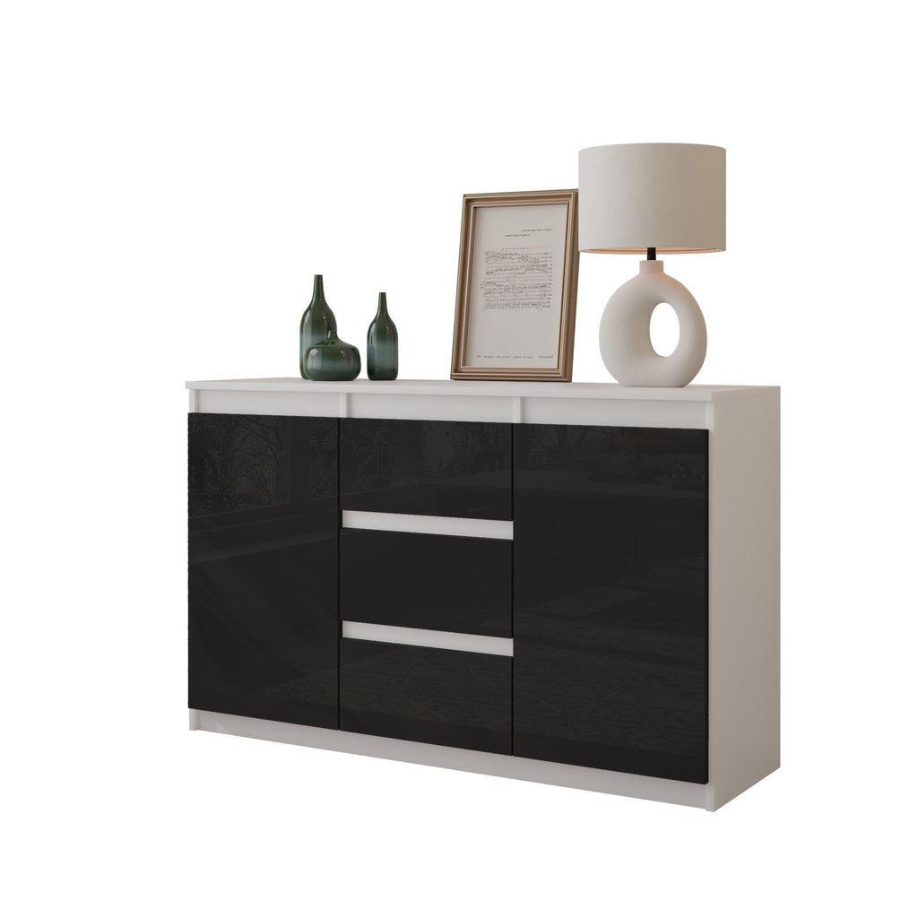 Commode Buffet 2 Portes - Armoire Rangement Salon/cuisine/chambre, Design Moderne, Noir Avec Pieds Dorés