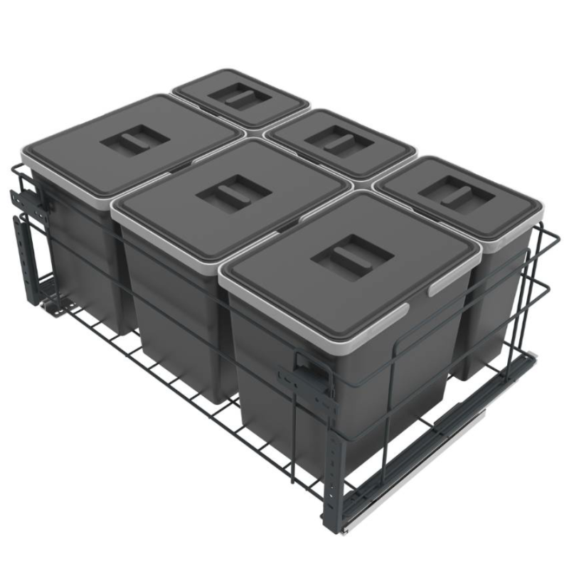 Poubelle de tri sélectif encastrable - 3x15L + 3x6L - 60cm Caisson