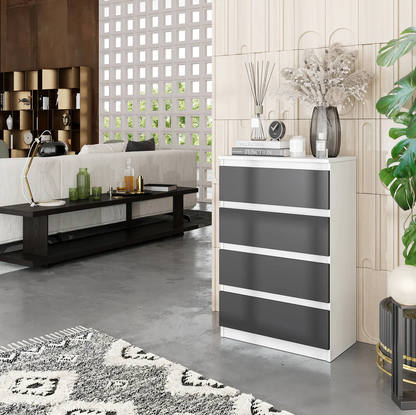 GABRIEL - Commode 4 Tiroirs - Table de Chevet Buffet - H92cm L60cm P33cm (Blanc Matt / Anthracite)