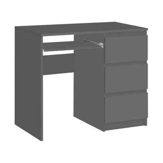 BRUNO - Bureau d'ordinateur - 3 Tiroirs et Plateau pour Clavier - H76cm L90cm P50cm - Droit (Anthracite)