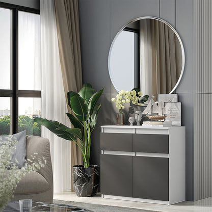 NOAH - Commode 2 Tiroirs et 2 Portes - Meuble de Rangement pour Couloir/Chambre - Buffet - H75cm L80cm P35cm (Blanc/Anthracite)