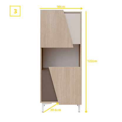 Unité murale VISTE - Ensemble de meubles de salon - Scandi / Truffe / Blanc Brillant