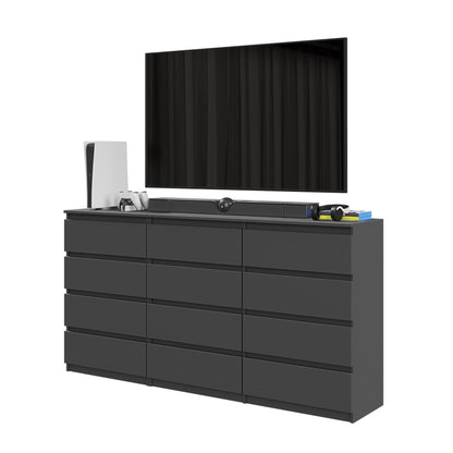 GABRIEL - Commode 12 Tiroirs (8+4) - H92cm L180cm P33cm (Anthracite)