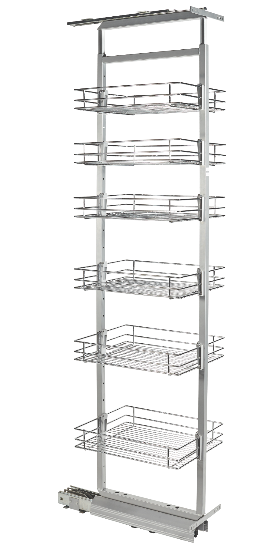 Rangement coulissant de 30 cm à fermeture silencieuse pour colonne de cuisine - 6 paniers - Chrome
